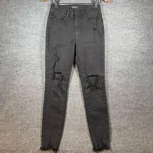 Judy Blue Late Night Distressed Black Jeans Women's 3/26 Black Stretch Frayed